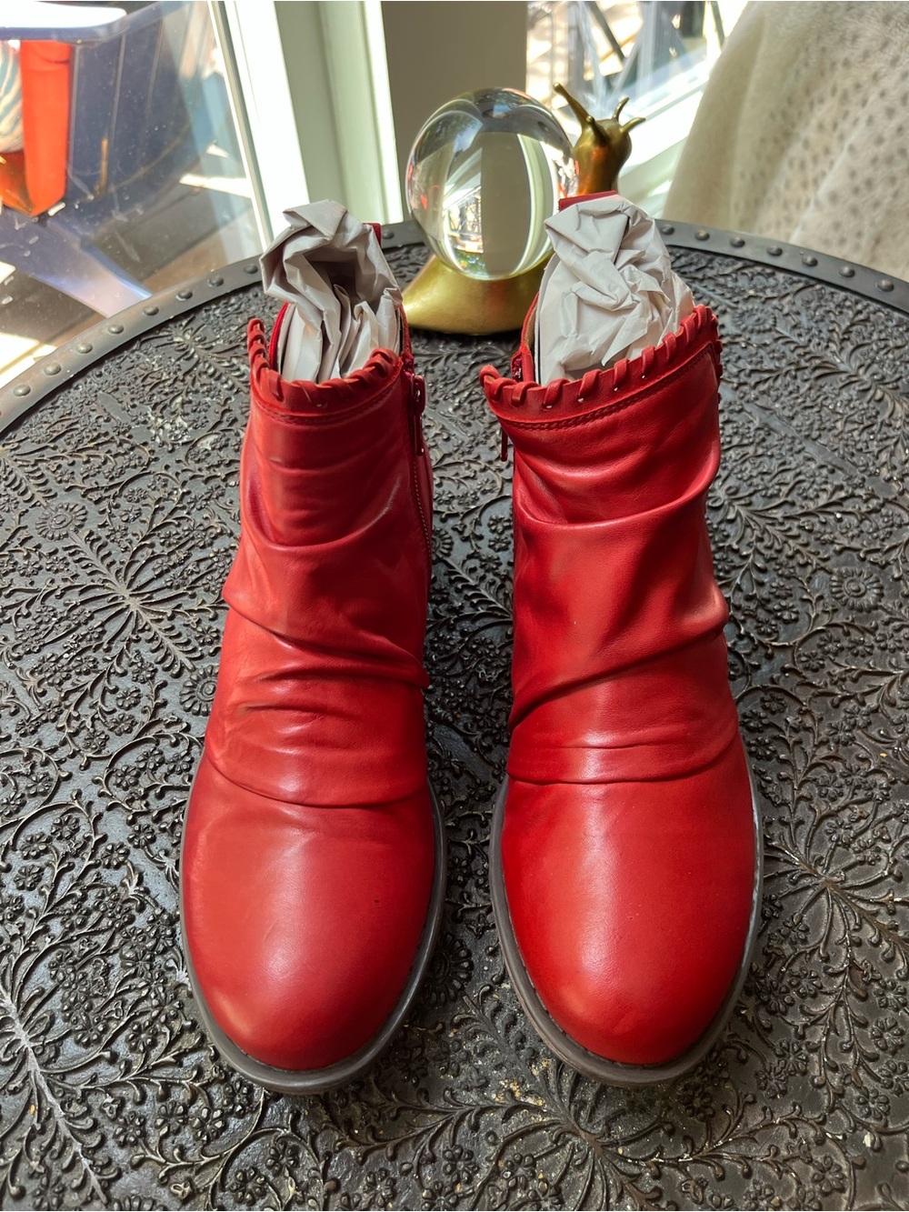 MIZ MOOZ LYNDA WHIPSTITCHED LEATHER ANKLE BOOTS IN RED 8.5 - Picture 3 of 8